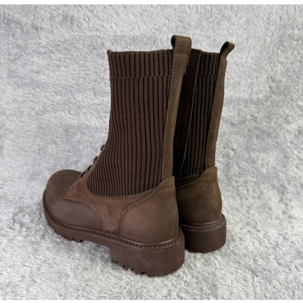 Bueno Stella Combat Boots Brown Suede Lace Up Booties Women's Size 7.5